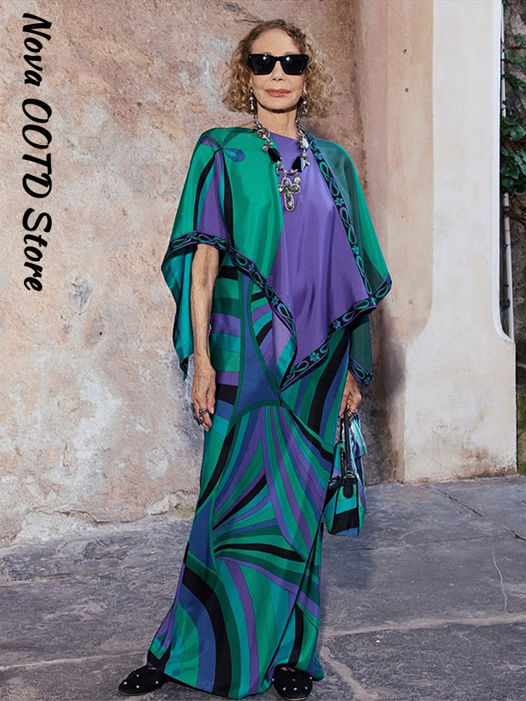 Robe élégante imprimée style châle pour femme, col en V, sans manches, coupe ajustée, bleue, tenue d'été 2026, nouvelle collection, pour la plage ou les soirées
