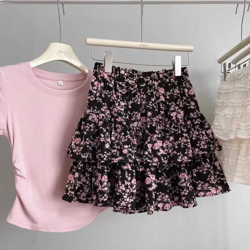 Jupe florale à taille élastique pour femmes en été, nouvelle jupe trapèze ample aux hanches