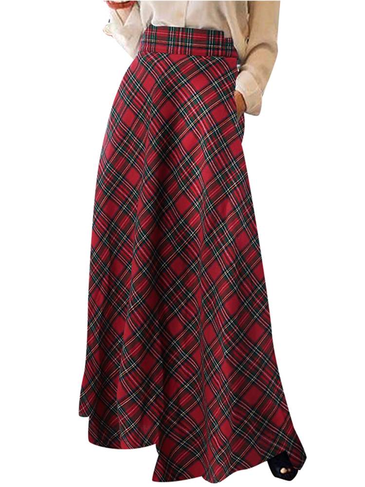ZANZEA-Jupe longue à carreaux pour femmes, Robe d'été décontractée, Taille haute, A-ligne, Vintage, Maxi, Automne, Mode