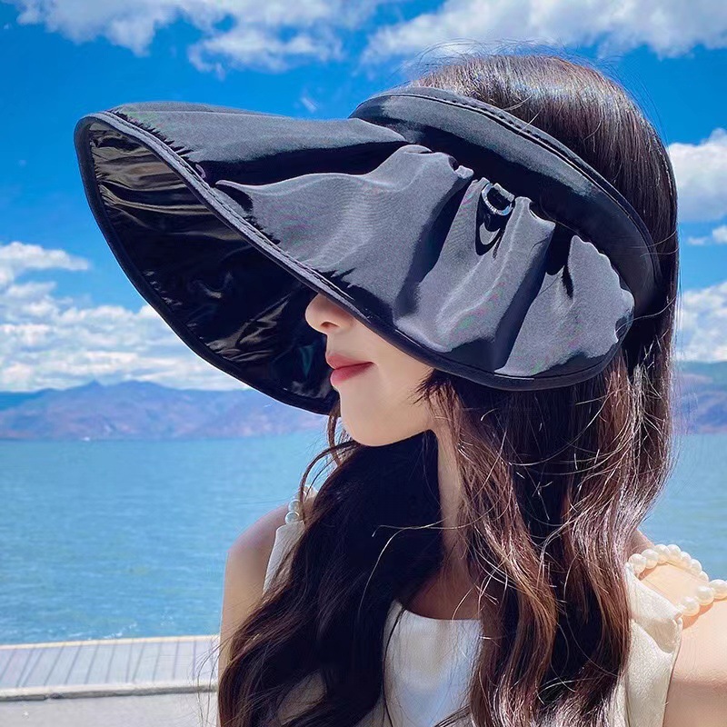Chapeau de soleil pliable pour femme, visière large, protection UV, chapeau de plage d'été