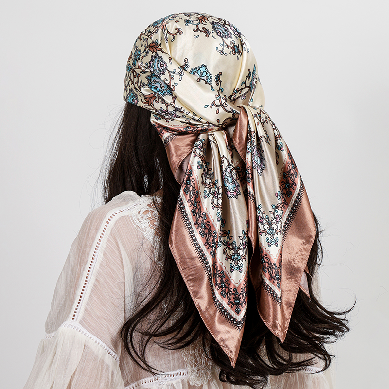 Foulard carré en soie imprimé pour femmes, châle en Satin musulman, Hijab, foulard enveloppant, bandeau, poignée, accessoires pour cheveux, Bandana