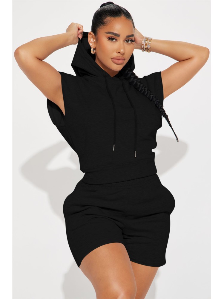 Ensembles de sport décontractés pour femmes, à la mode, Short à capuche, manches courtes, ensemble deux pièces, costume de couleur unie, Streetwear, été 2025