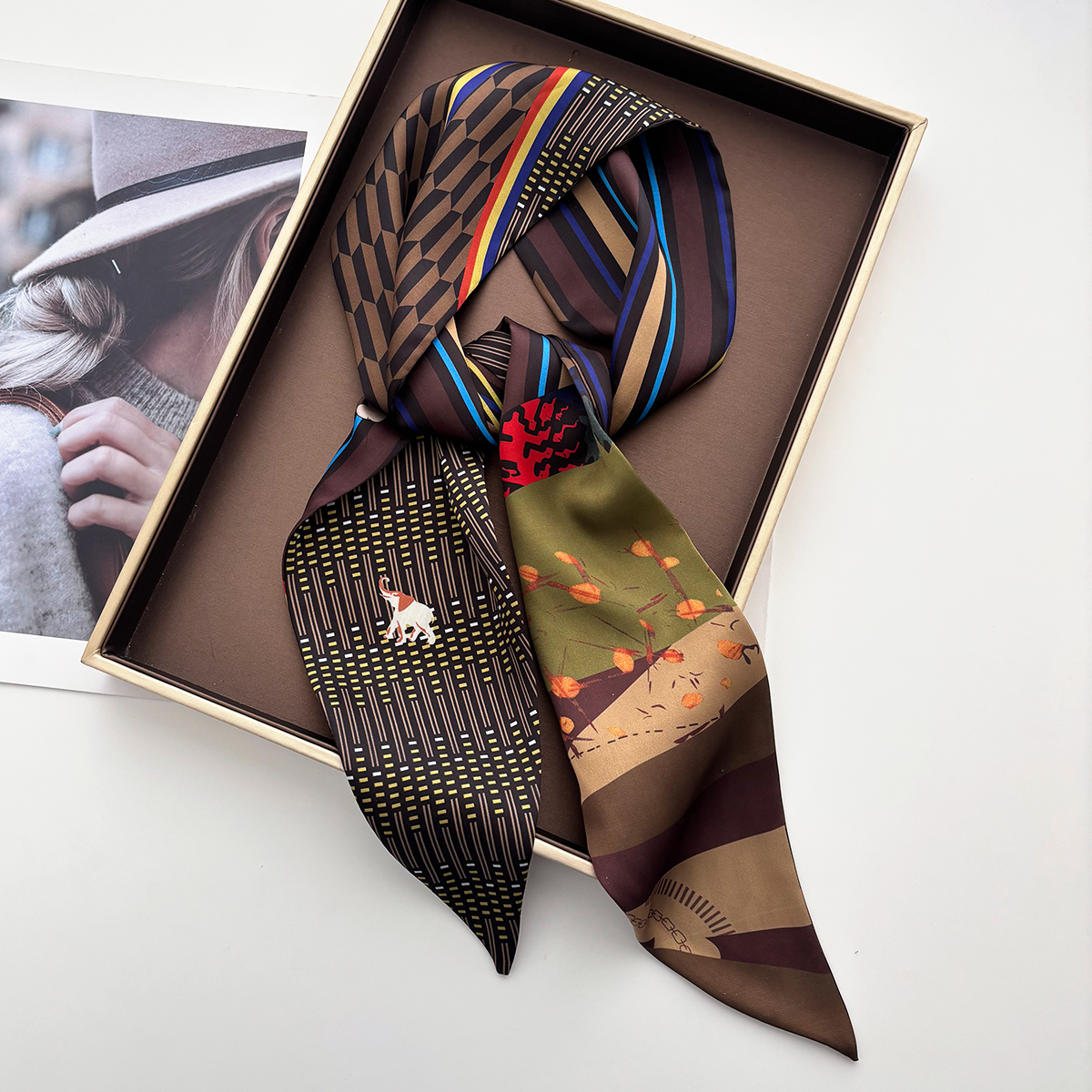 Écharpe fine élégante à imprimé pour femmes, bandeau de luxe, ruban en soie doux, cravate, sac à main, écharpe, ceinture de poignet, foulard