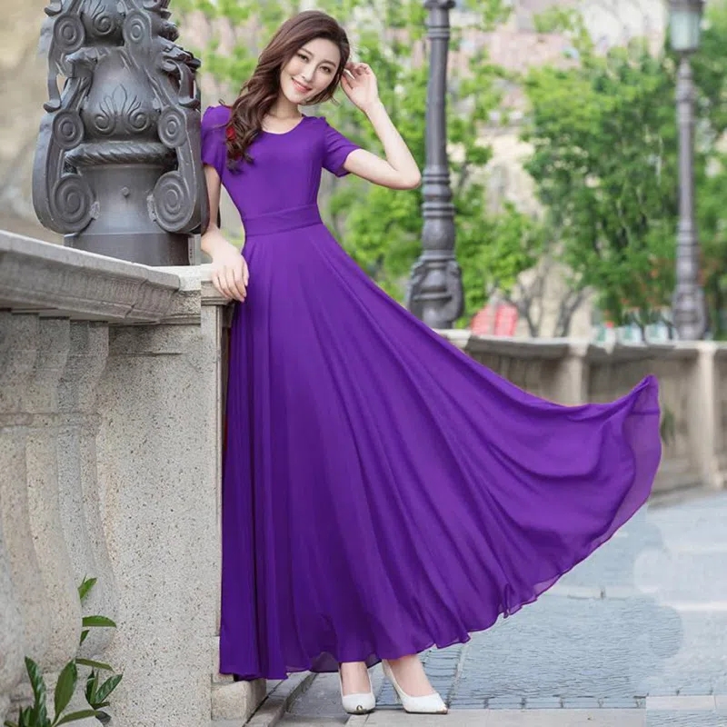 Robe d'été longue en mousseline de soie pour femmes, tenue de plage bohème, élégante, manches courtes, 5XL, nouvelle collection 2025