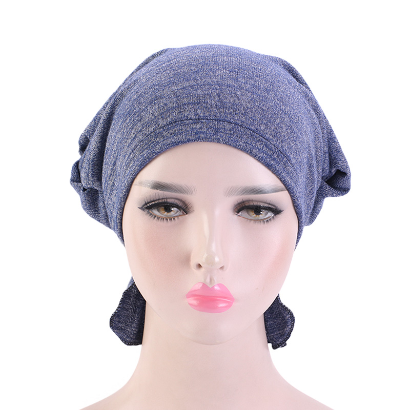Turban élastique pré-noué pour femme, bonnet chimio à volants de couleur unie, accessoire de coiffure pour femme