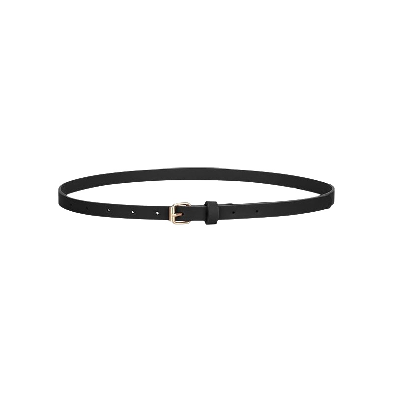 Ceinture fine tendance avec boucle à ardillon pour femme, en cuir noir, style élégant et simple, idéale pour jeans décontractés
