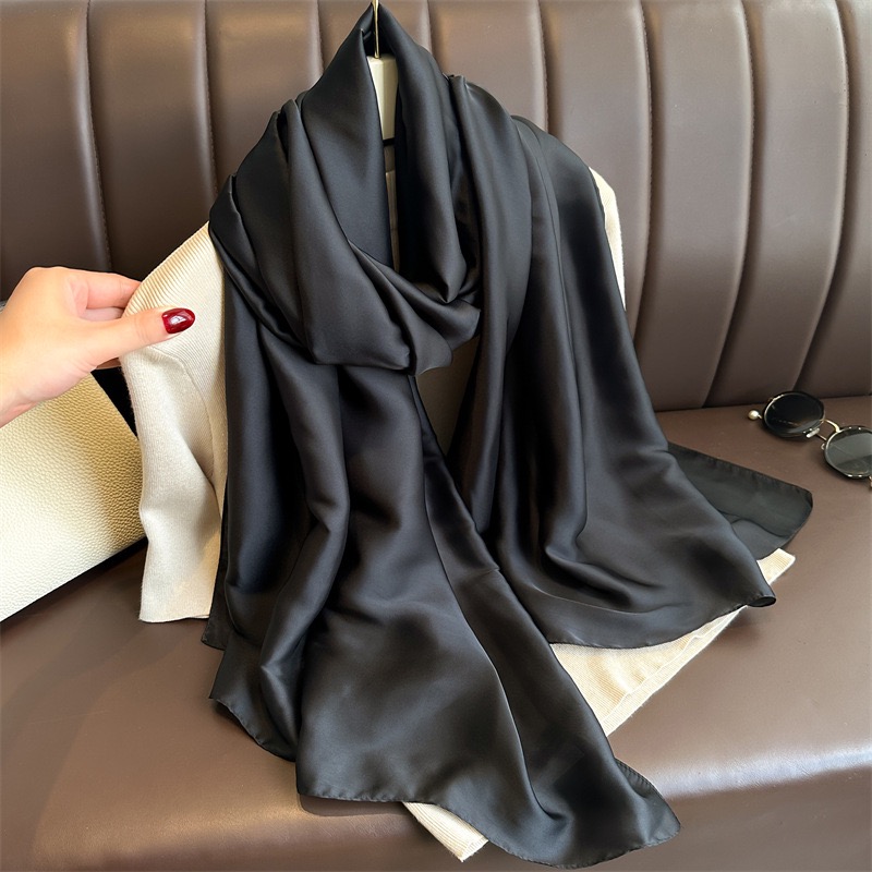 Foulard 100% soie pour femmes, Design basique uni, 180x90cm, châle enveloppant, luxe, Hijab, bandeau, étoles de plage