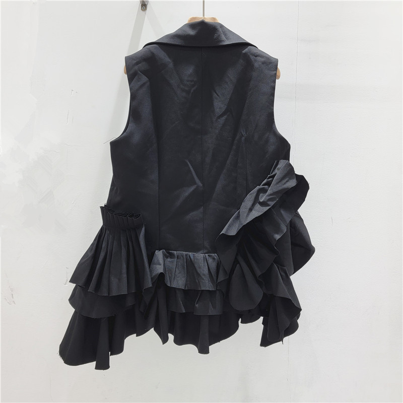 Gilet asymétrique à volants pour femme, col rabattu, simple boutonnage, sans manches, veste d'été pour le bureau, collection 2026