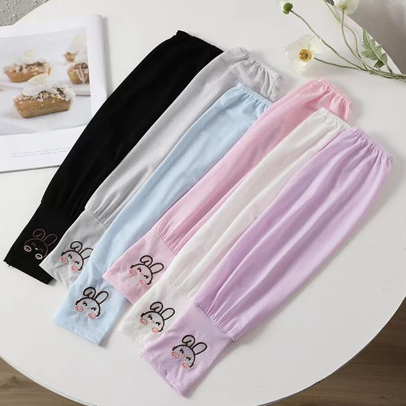 Manches de protection solaire en soie glacée pour femmes, amples et surdimensionnées, pour l'été, avec motif lapin, pour la conduite et la protection des mains