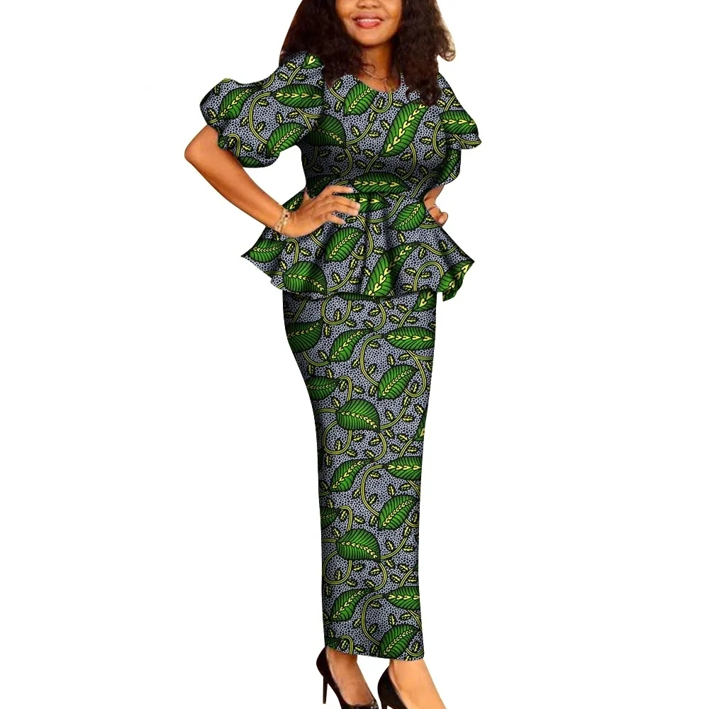 Ensemble de jupe et de Y drapée africaine en coton pour femmes, vêtements éducatifs de bureau, Ankara Dashiki, WY6707, 2 pièces