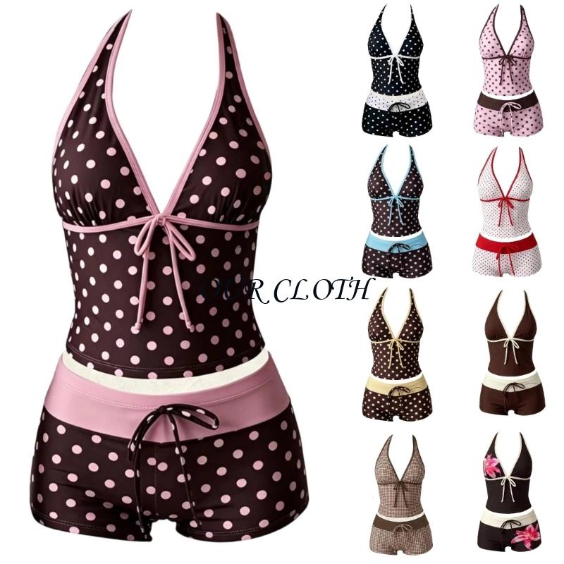 Ensemble 2 pièces pour femmes, maillot bain Tankini avec short, Vintage, plage, tenue vacances, Y1AC