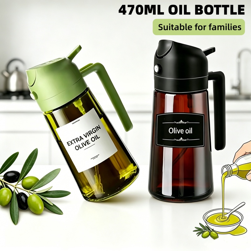 Bouteille pulvérisateur d'huile d'olive, pulvérisateur de cuisine en verre intégré pour pulvériser et verser, 16 onces / 470 ml