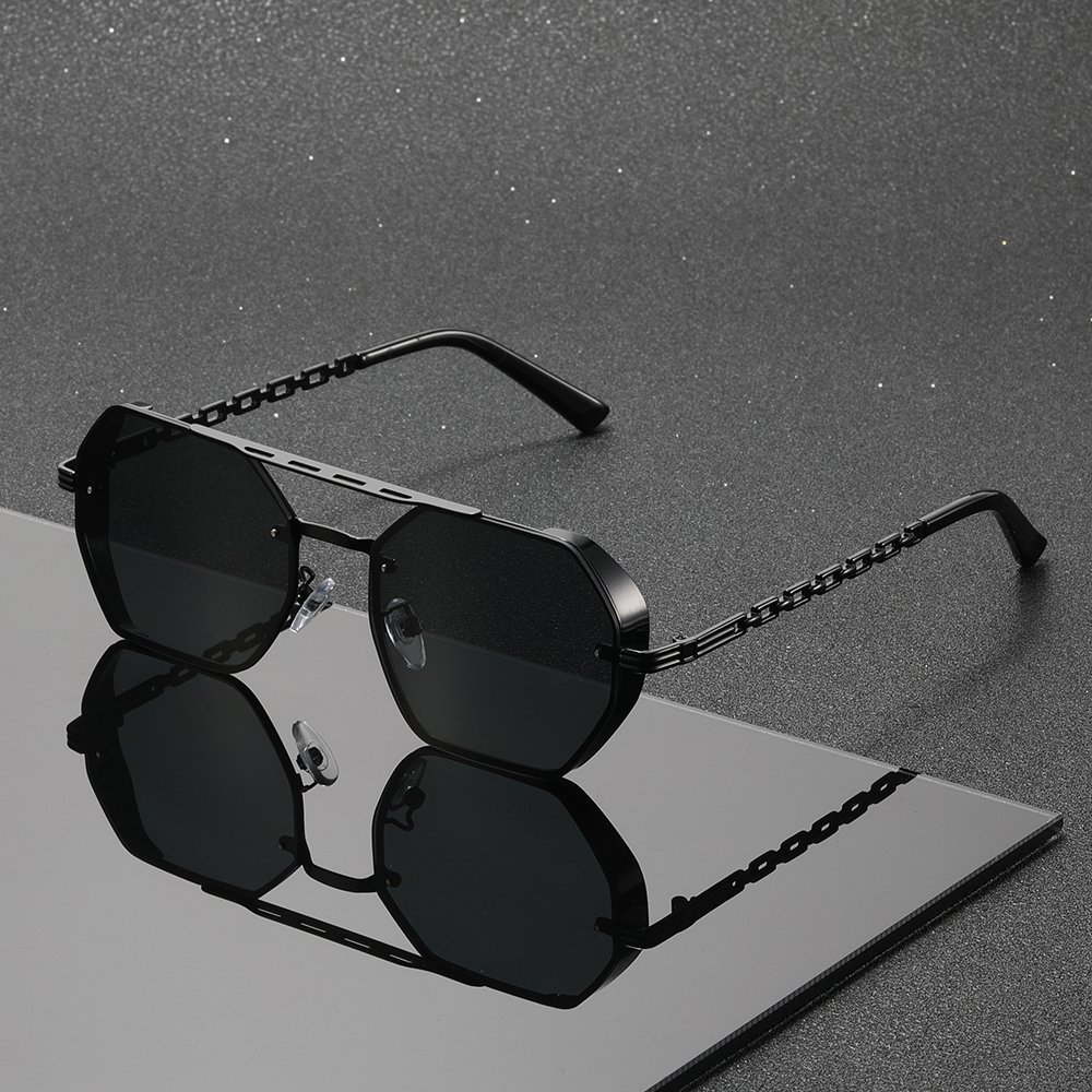 Lunettes de soleil dégradées polygonales, monture métallique, style hip-hop rétro neutre, durables et à la mode, 1 pièce