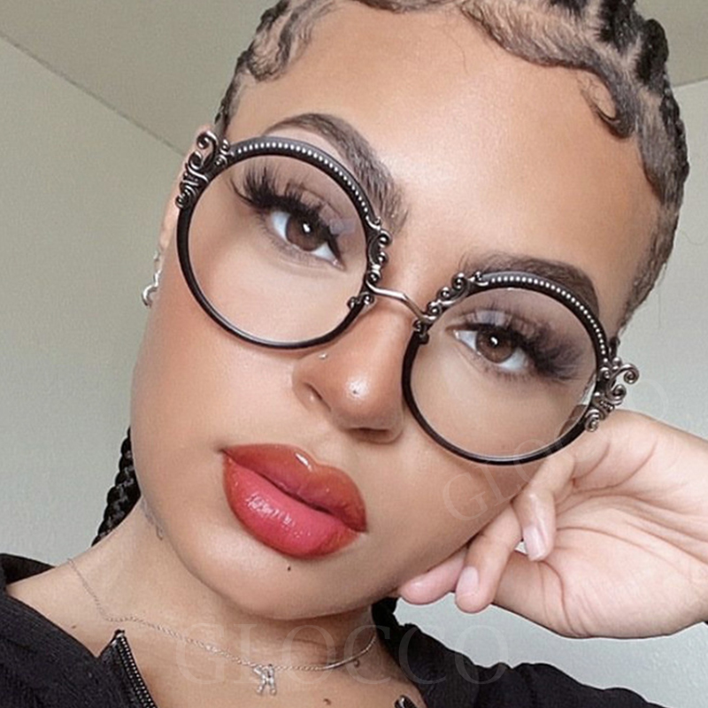 Lunettes de lecture rondes sculptées en or clair pour femmes, lunettes de Prescription Vintage uniques, monture métallique, lunettes bloquant la lumière bleue