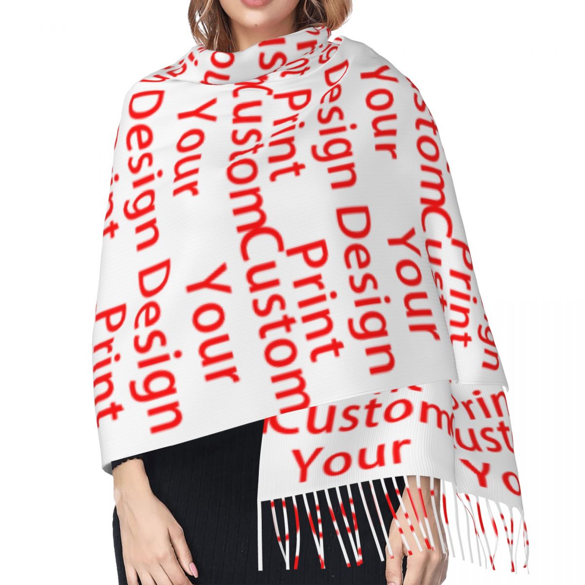 Luxe personnalisé votre conception gland écharpe femmes hiver automne chaud châle enveloppement dames personnalisé Logo imprimé foulards