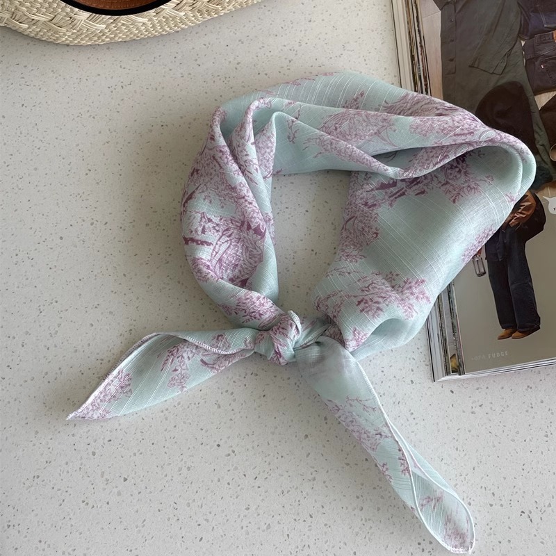 Foulard carré en coton et lin à pois floraux, style Mori littéraire, bandeau, sangle de sac, pour femme, populaire au Japon et en Corée