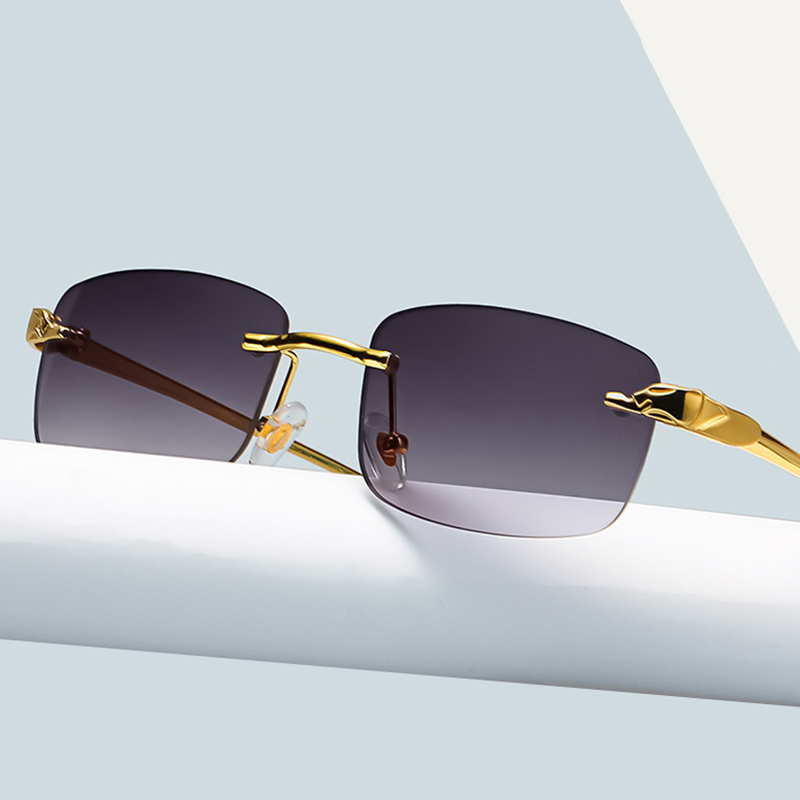 Lunettes de soleil carrées sans monture pour hommes et femmes, lunettes de soleil vintage, UV400, marque de luxe, populaire, voyage, conduite, métal, mode