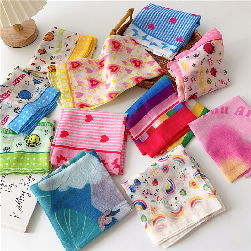55cm foulards carrés coton lin couleur vive écharpe fleur mode femmes décoration foulard foulard Bandanas bandeau