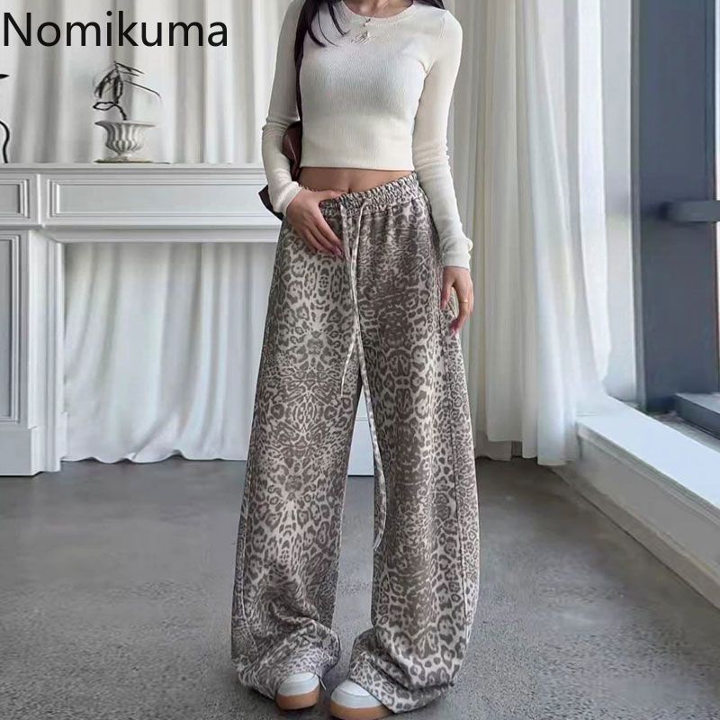 Pantalon large streetwear pour femme, pantalon femme Y2k, pantalon 20256, nouveaux bas, taille haute, décontracté, tendance, pantalon léopard