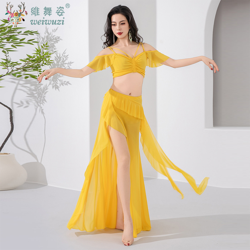 Ensemble de costumes de danse du ventre élégants pour femmes, vêtements d'entraînement doux et confortables pour l'été, haut + jupe, tenue d'entraînement de danse du ventre orientale