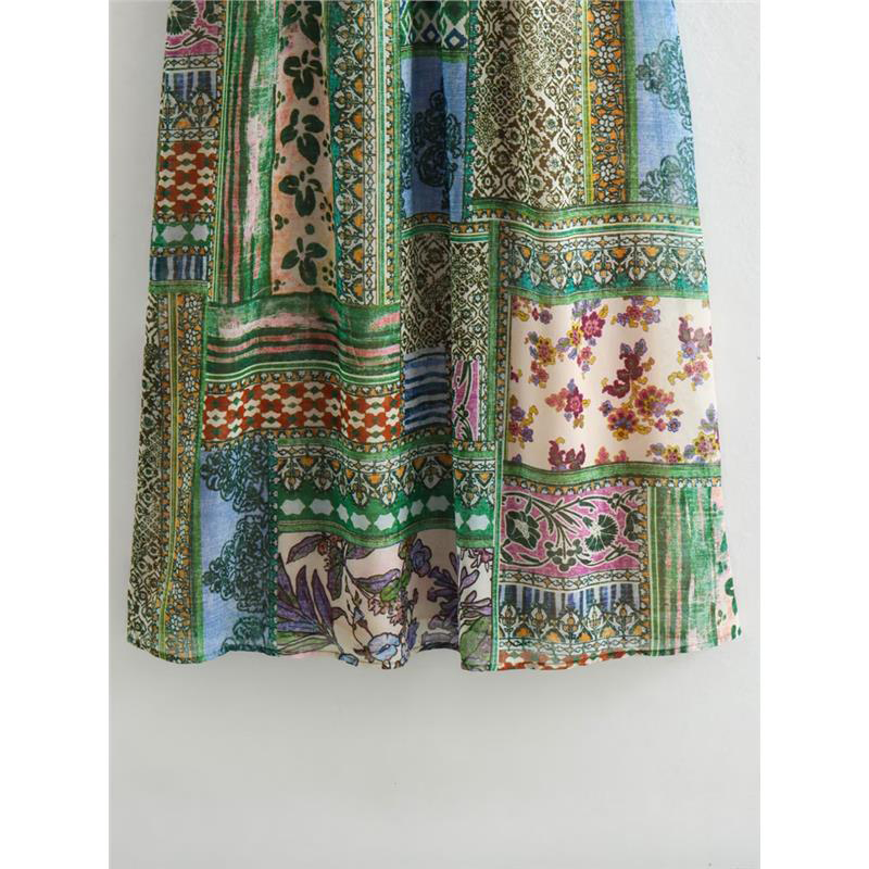 Robes imprimées à manches longues pour femmes, jupes décontractées patchwork, vintage, printemps, automne, nouveau, 2024