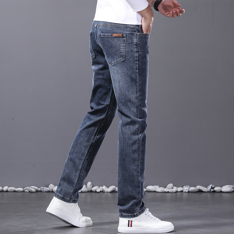 Nouveau jean droit pour homme, confortable, élastique, décontracté, pour le travail, coupe rétro, bleu, en denim délavé