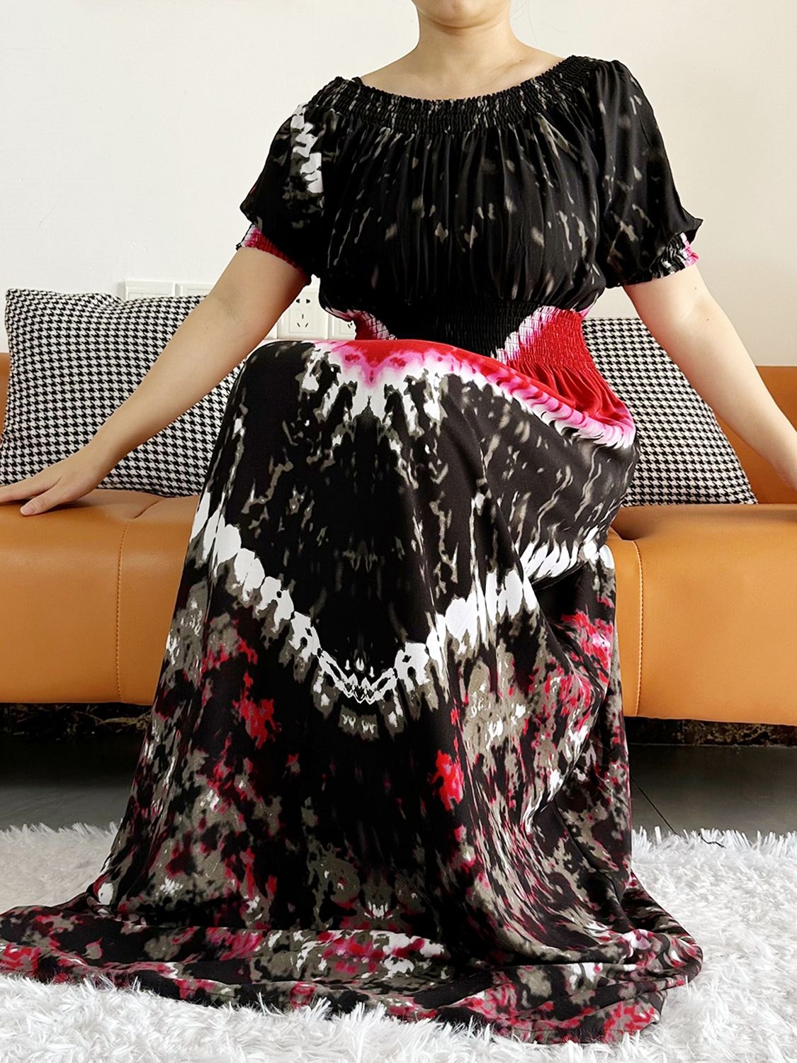 Abaya d'été 2026 pour femme à manches courtes, imprimé positionné, taille cintrée, coupe ample, motif floral, Boubou Maxi, vêtements islamiques africains pour femme