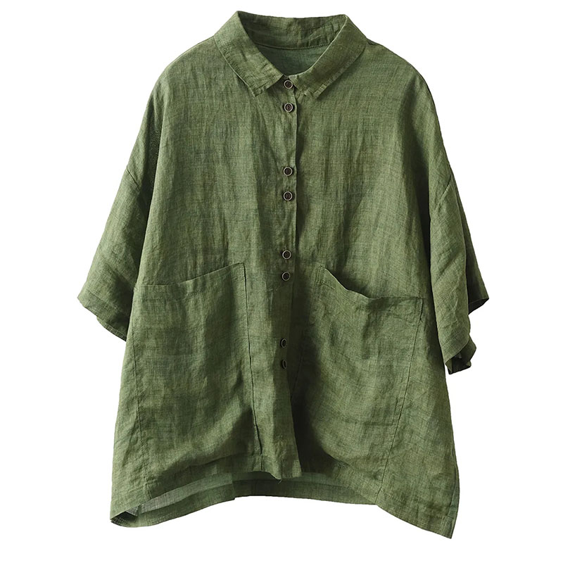 Chemisier femme 2025 printemps été couleur unie ample coton et lin dames hauts tempérament lin respirant dame chemise décontractée