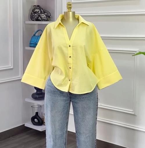 Chemisier femme 2025 printemps automne nouvelle mode col rabattu manches longues coupe ample décontracté couleur unie polyvalent petit haut