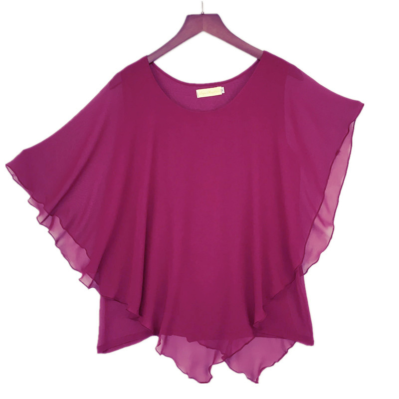 Nouvelles Blouses Femme Mode 2026 Blouse d'été en mousseline pour femme à manches courtes chauve-souris à volants Chemise décontractée 11 couleurs