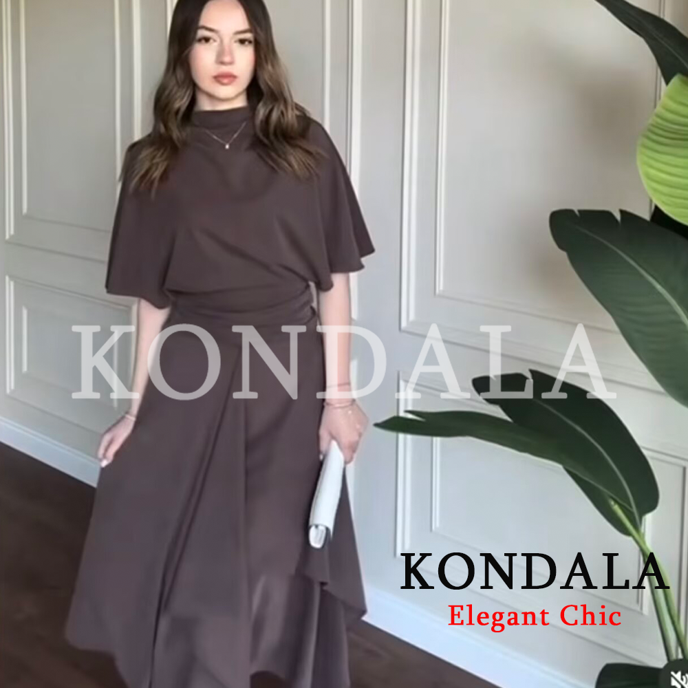 Ensemble jupe tendance KONDALA pour femme : haut à col semi-montant et jupe asymétrique – Nouvelle collection Printemps-Été 2026 pour la plage et les vacances