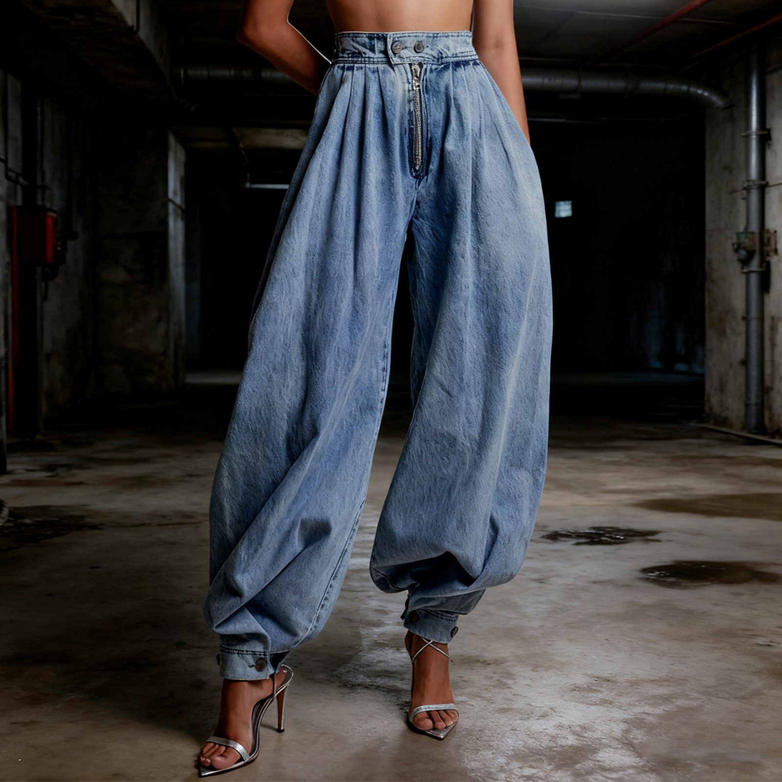 Pantalon sarouel en Denim pour femmes, décontracté, taille haute, jambes larges, Baggy, couleur unie, avec poches
