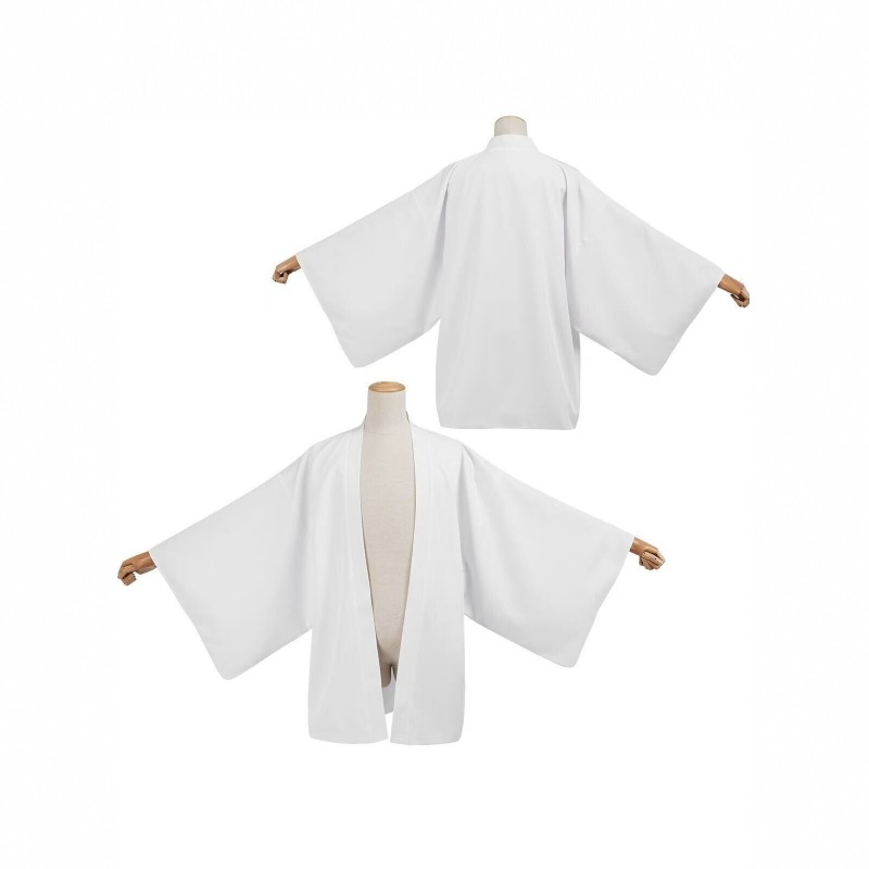 Manteau japonais Haori Kimono blanc pur à devant ouvert, vêtement d'extérieur japonais traditionnel ample, adapté aux jeux de rôle et aux costumes de scène