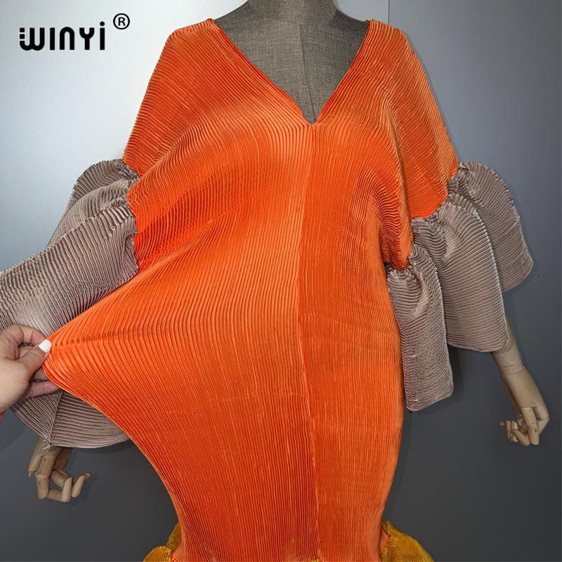 WINYI Robe plissée élastique ajustée style bohème, Kaftan Abaya de luxe pour femme musulmane, longue, pour les vacances et les soirées, style Dubaï