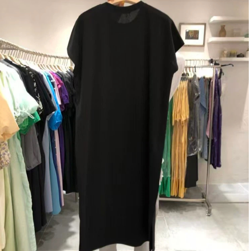 Robe T-shirt décontractée à manches courtes, col rond, coupe ample, couleur unie, style coréen, pour femme, été, mode, longueur midi