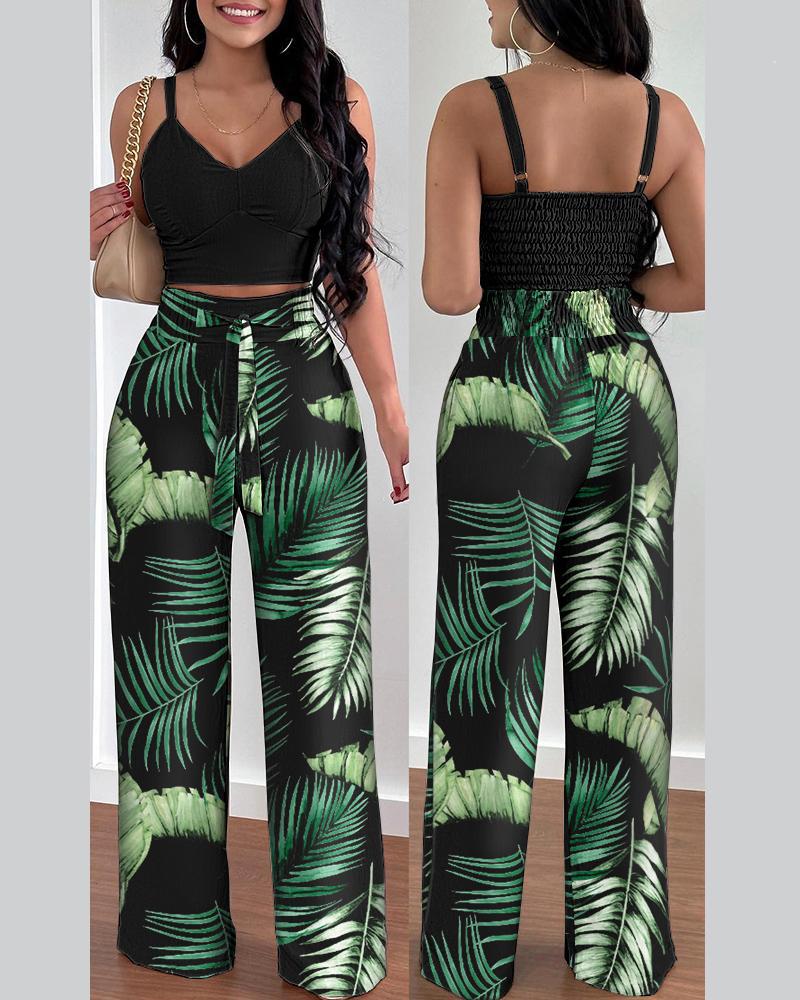 Tenue 2 pièces pour femmes, Sexy, col en v, bretelles froncées, Slim, haut court et pantalon à jambes larges, à lacets, costume de bureau élégant, 2025