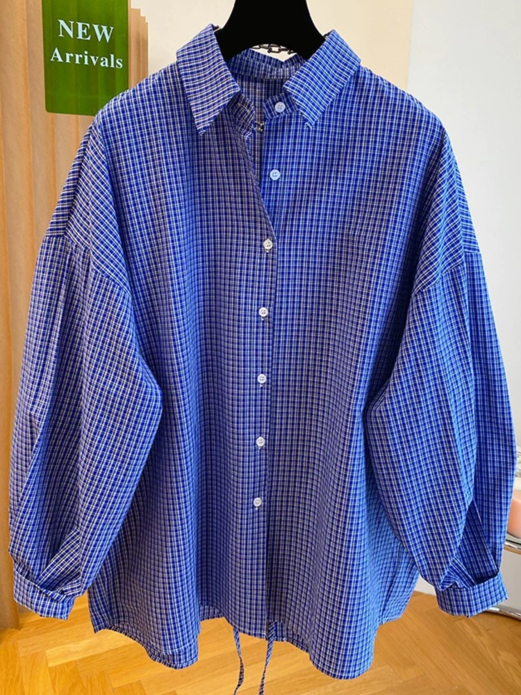 Chemisiers rayés en coton à manches longues pour femmes, chemise à la mode, bleu marine, automne, hiver