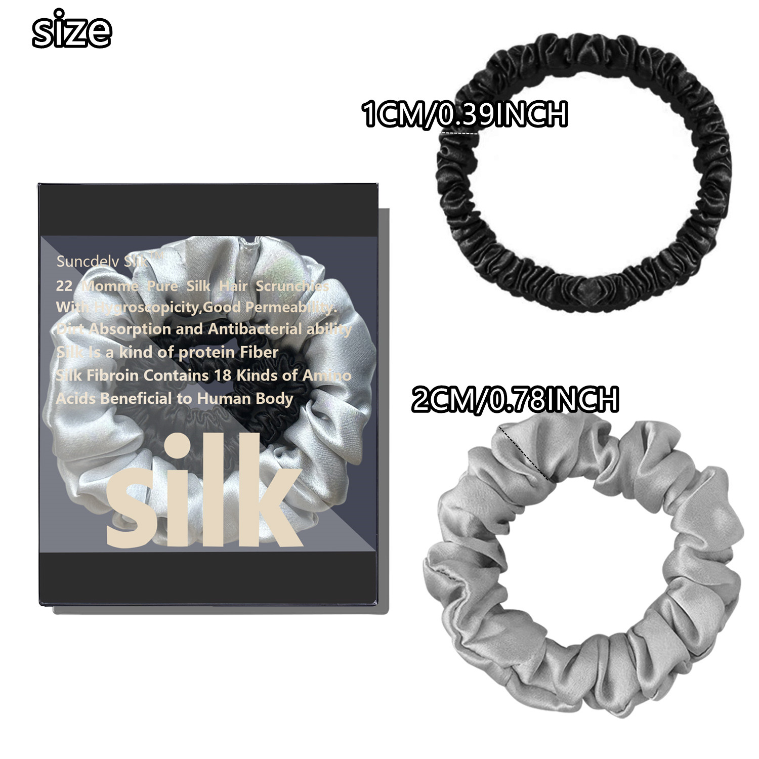 JHair Scrunchies for Ponytail Holders, InjHair Ties, Hairbands, Solid Document, Natural Hair Accessrespiration, 100% Pure Mulberry, 2PCs