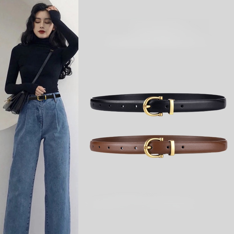 Jeans mode professionnel 100% ceinture en cuir véritable pour les femmes Fine décorative peau de vache Ins vent Simple coréen ceinture noire