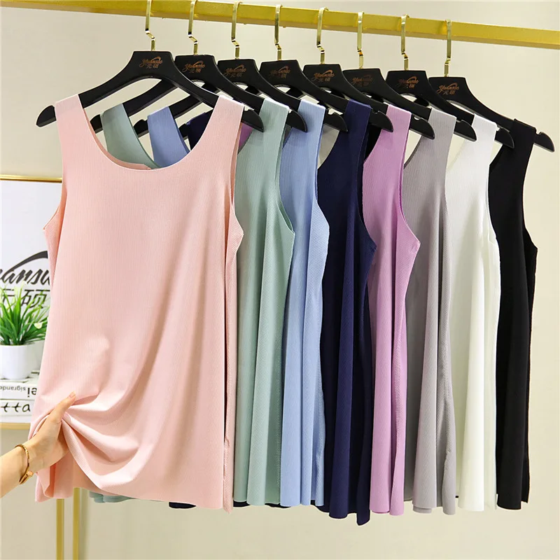 Camisole sans couture 2026 pour femmes, chemise basique ample, t-shirt sans manches en modal de soie, débardeur noir, vêtements de rue pour filles