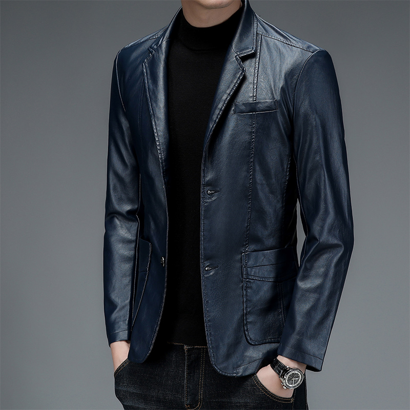 Men Pu Blazers New Korean Style Slim Fashion Leather Coat Streetwear Dress Suit Coat Mens Jackets Lapel Business Leather Jackets