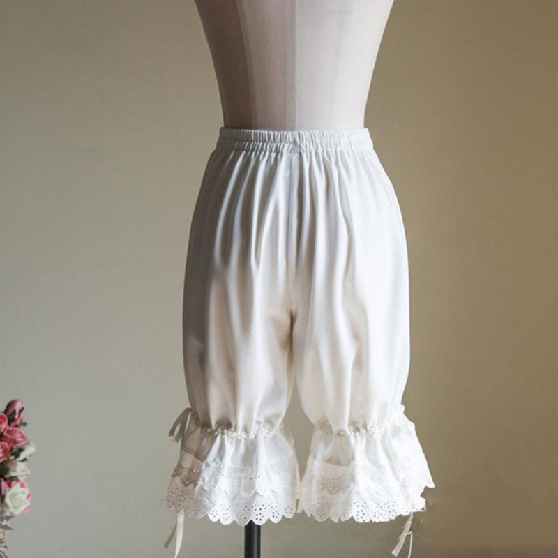 Pantalon bouffant Vintage en dentelle pour femmes, à volants, avec nœud lanterne, couleur unie, sous-vêtement de sécurité élastique