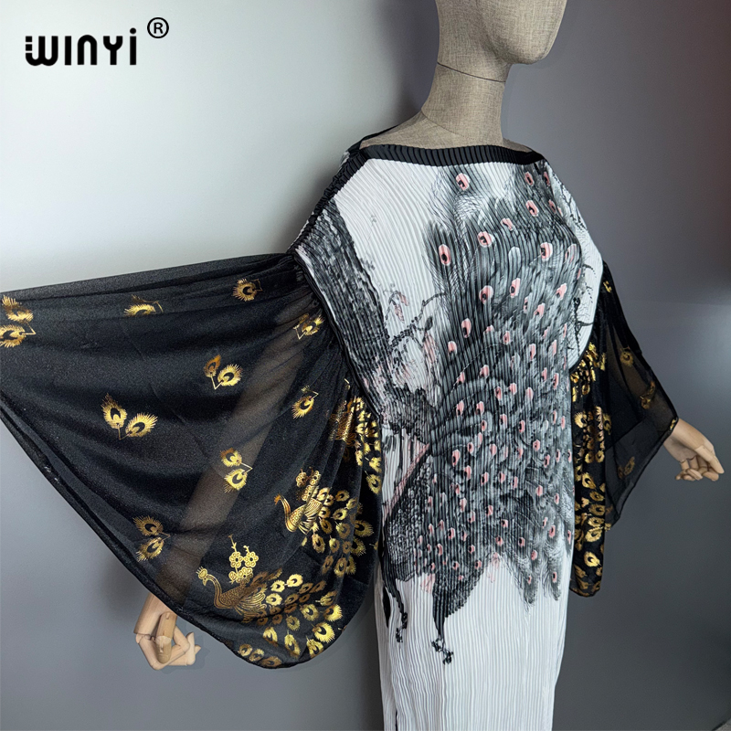 Robe plissée ajustée WINYI pour femme avec manches bouffantes, paréo de plage, caftan musulman, abaya, robe de soirée longue de luxe Dubaï
