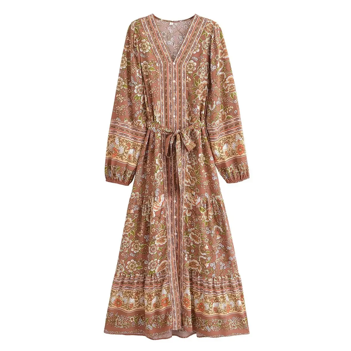 Boho Queens femmes élégant mode simple boutonnage imprimé fleuri boutonnage bohème Maxi Robe dame vacances plage Boho Robe Robe