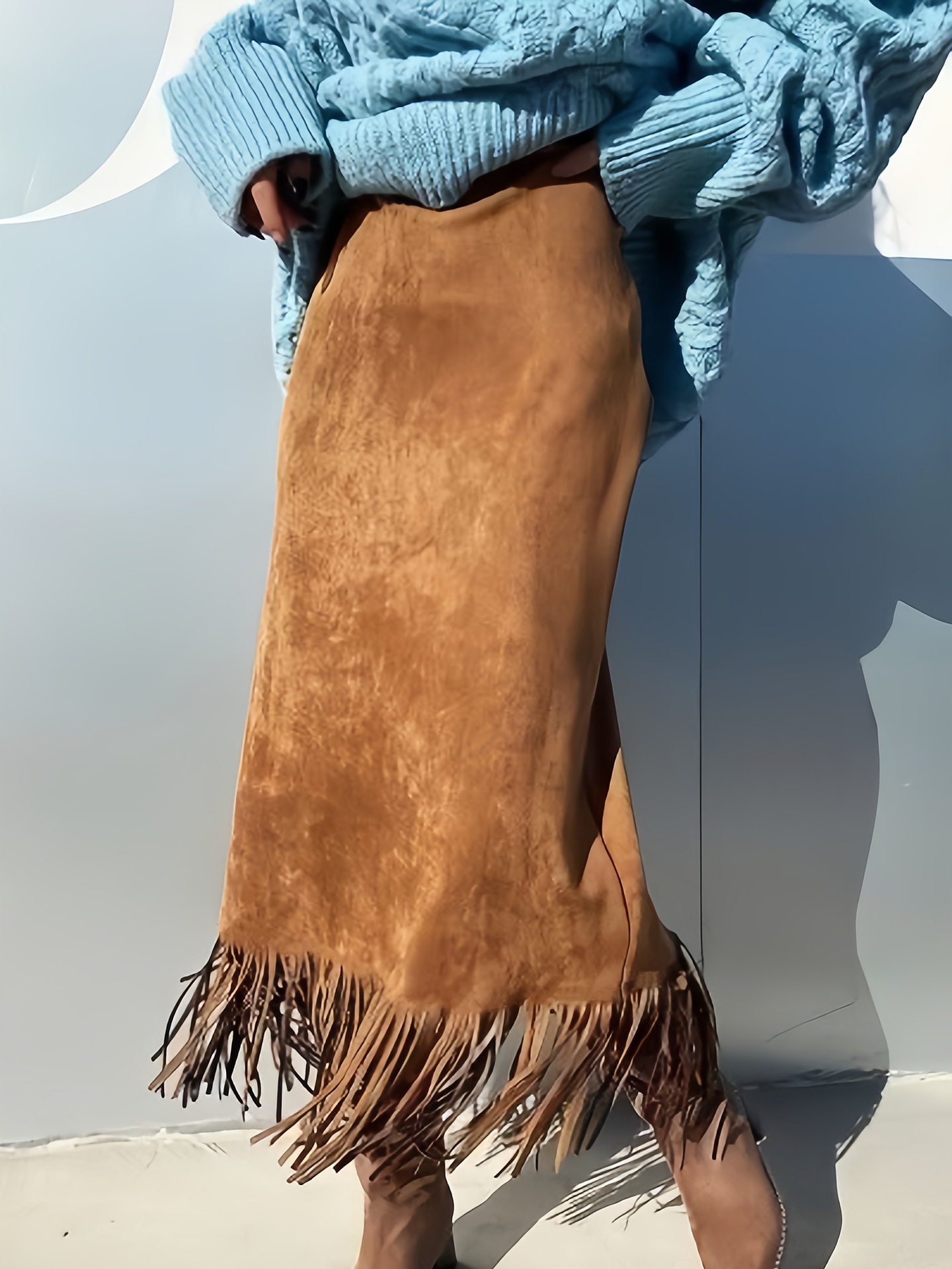 Jupe longue en daim à franges pour femmes, à la mode et élégante, en automne et en hiver, une jupe longue confortable et ajustée