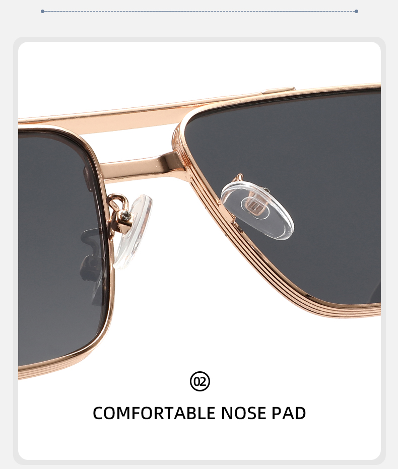 Lunettes de soleil carrées à double pont en métal pour hommes – Style rétro tendance, protection UV pour la conduite, les voyages et les activités de plein air
