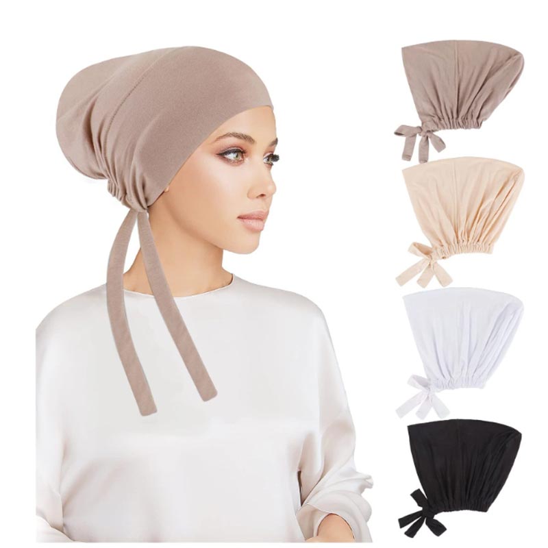 Femmes musulmanes intérieur Hijab casquettes Stretch réglable élastique Bonnet cravate dos Jersey femme bandeau Turbante Mujer