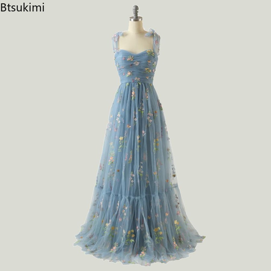 Robe de soirée élégante pour femmes, bretelles en maille, sans manches, dentelle brodée, dubaï, robe de Banquet, robes de bal, nouvelle collection 2026