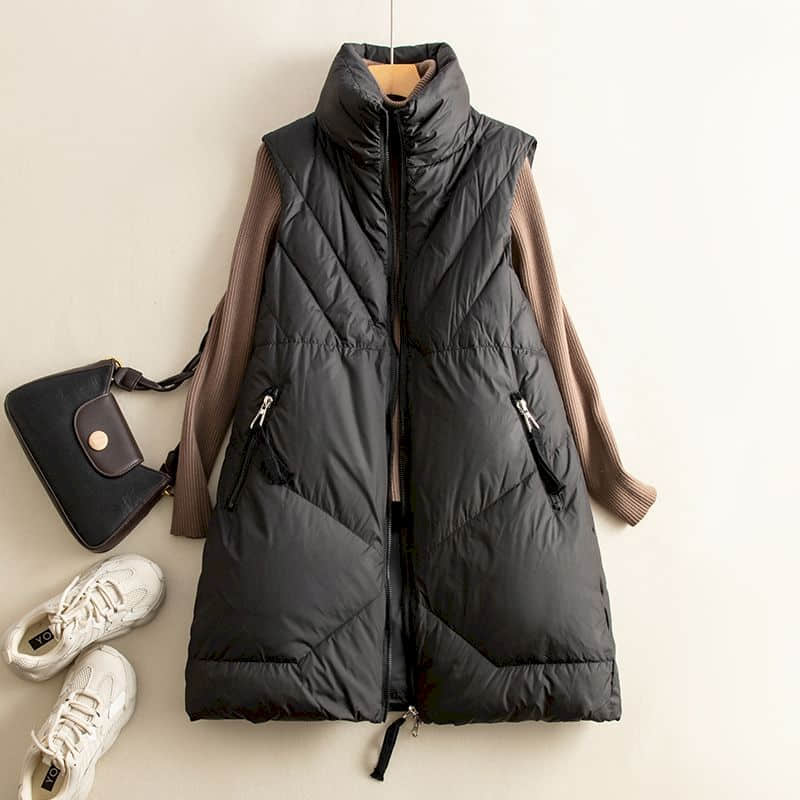 Gilets pour femmes col montant gilets décontracté coton ajouté Cardigans Style coréen ample mi-longue matelassé veste haut pour femme
