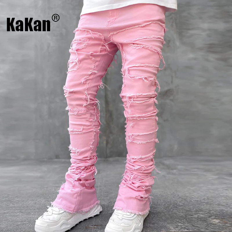 Kakan - Nouveaux jeans à patch extensible Streetwise lourds européens et américains pour hommes, jeans longs coupe droite High Street16-3001
